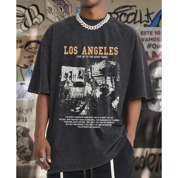 Los Angeles T Shirt Mens Vintage Style Graphic Tee Short Sleeve Black - Picture 6 of 6